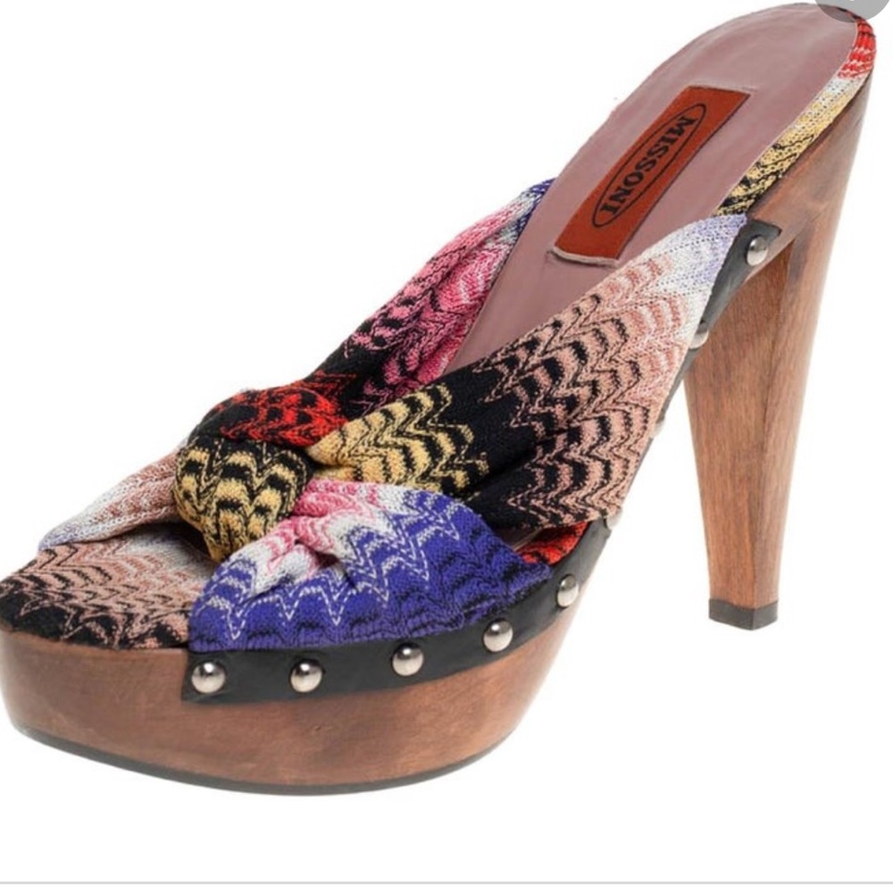 Missoni Women’s Multicolor Knit Fabric Knotted Platform Sandal Size 7